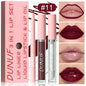 3Pc Rose Pink Matte Lipstick Set Waterproof Long-Lasting Nude Brown Lip Liner Pencil Lip Gloss Cheek Lip Tint Oil Kit for Makeup