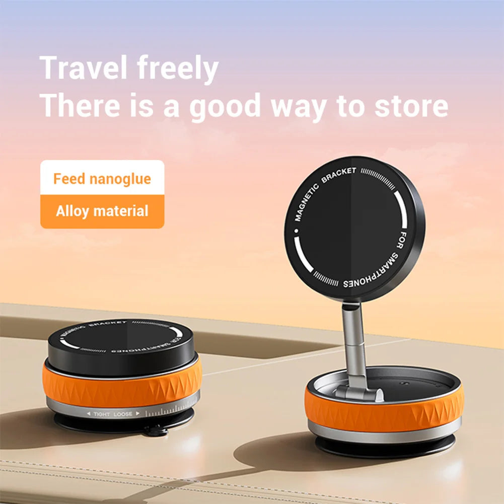 360° Adjustable Vacuum Magnetic Suction Cup Phone Holder Double Sided Magnetic Car Phone Holder Folding Stand for Magsafe Iphone