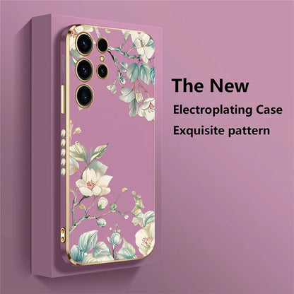Phone Case for Samsung Galaxy S25 Ultra S 25 S24 plus S23 FE S22 Ultra S21 plus Fashion Flower Pattern Silicone Plating Cover