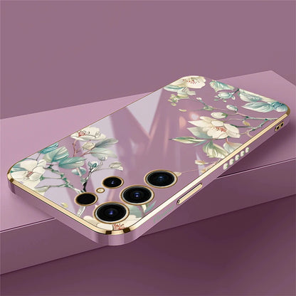 Phone Case for Samsung Galaxy S25 Ultra S 25 S24 plus S23 FE S22 Ultra S21 plus Fashion Flower Pattern Silicone Plating Cover
