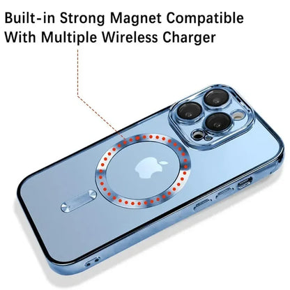 Clear Plating  Magnetic Case For iphone 16 15 14 13 12 11 Pro Max Plus Lens Protection For Magsafe Wireless Charging Cases Cover