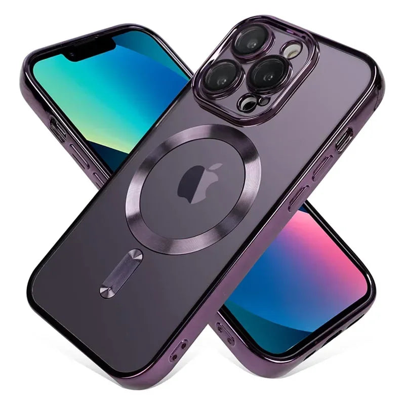 Clear Plating  Magnetic Case For iphone 16 15 14 13 12 11 Pro Max Plus Lens Protection For Magsafe Wireless Charging Cases Cover