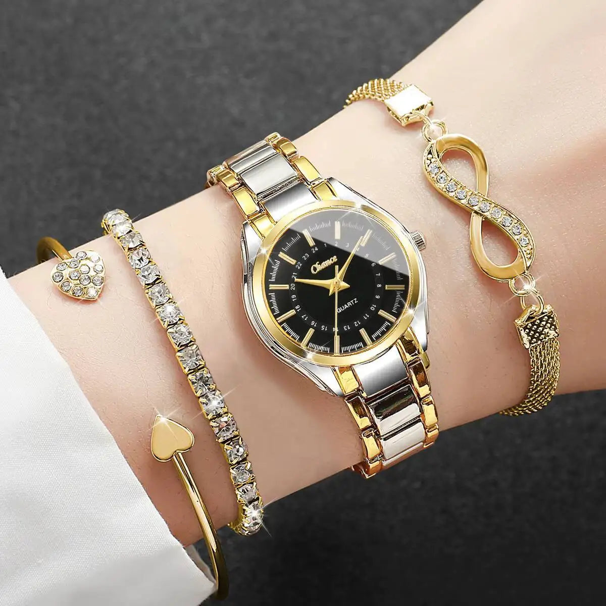 4PCS Fashion Women Watches Bracelets Set Luxury Analog Quartz Wristwatch Reloj Mujer（Without Box）