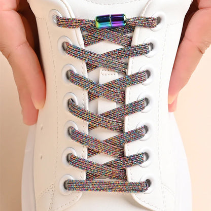 1Pair No Tie Shoe Laces Colorful Buckle Shoelaces Pearl Light Colorful Fashion without Ties Elastic Laces Sneaker Kids Adult