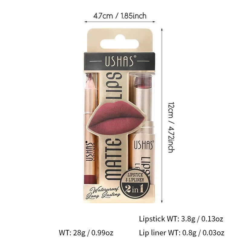 12 Color Lip Liner + LIPSTICK Set Easy Coloring Matte Lipstick Long Lasting Nude Red Lipstick
