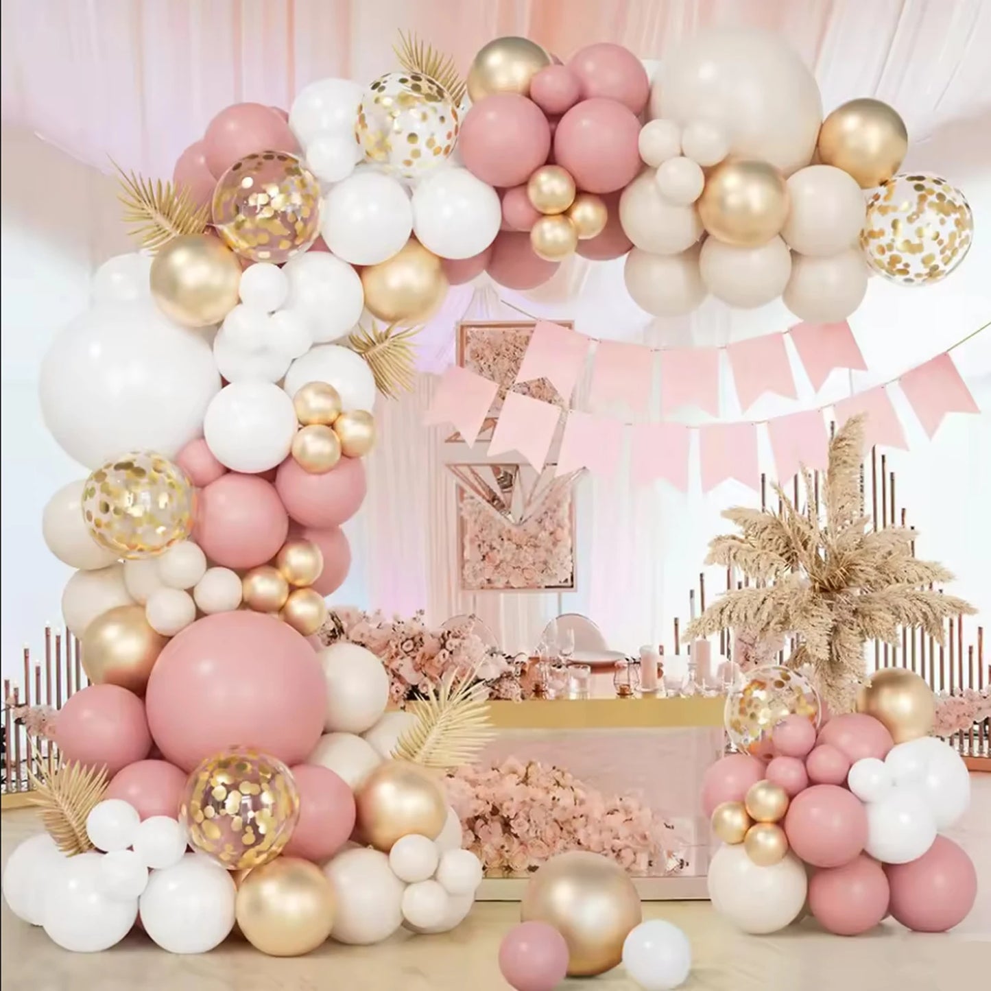 103Pcs Retro Pink White Gold Balloons Garland Arch Kit Birthday Party Decoration Kids Baby Shower Wedding Party Supplies Letax B