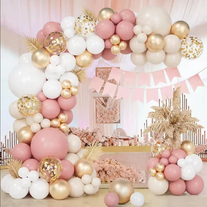 103Pcs Retro Pink White Gold Balloons Garland Arch Kit Birthday Party Decoration Kids Baby Shower Wedding Party Supplies Letax B