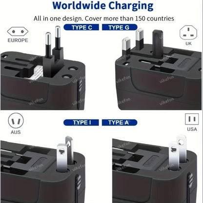 Foldable All-In-One Universal Travel Adapter EU UK US AU Power Charger Adapter Outlet Converter Socket with Dual USB 2.1A Port