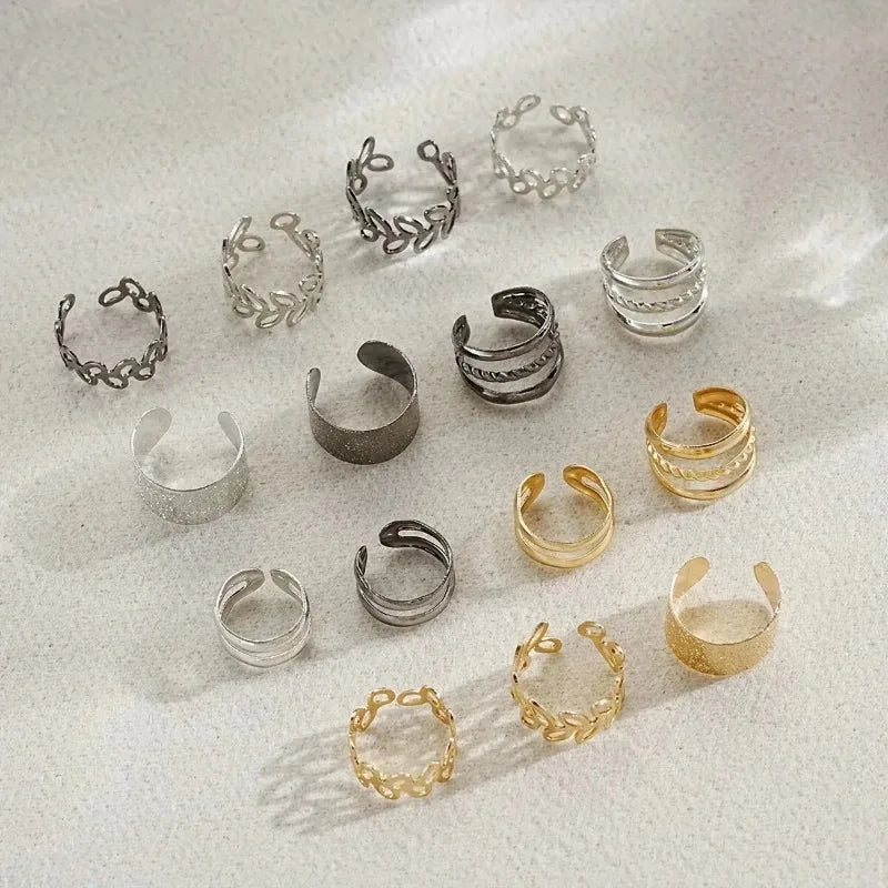 5/15 Pcs Set of Hollow Leaf Design Clip on Earrings, Zinc Alloy Jewelry Simple Punk Style Personality Female Ear Decor