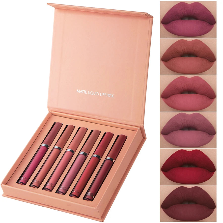 Matte Lip Gloss Set 6 Color Lipstick Smooth and Lasting Display Lip Gloss Waterproof Moisturizing Lipstick Holiday Gift Box Set