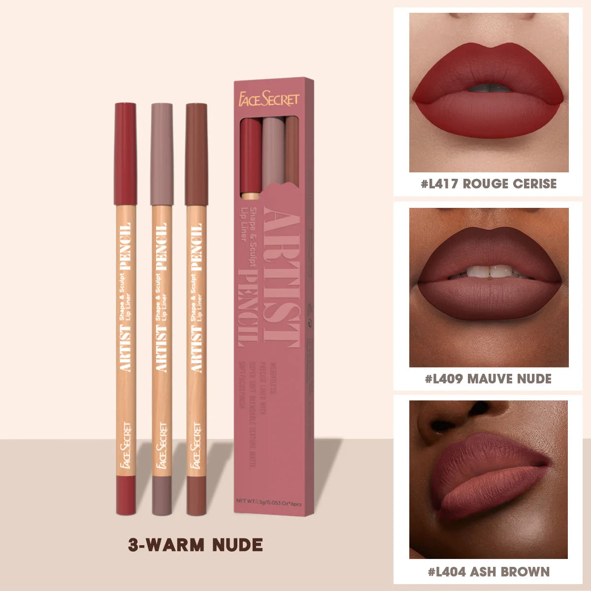 FACE SECRET 4Pcs/Set,Moisturizing Fresh Lightweight Plumping Lip Gloss with Brown Lipliner Set Non-Sticky Liquid Lipstick Makeup