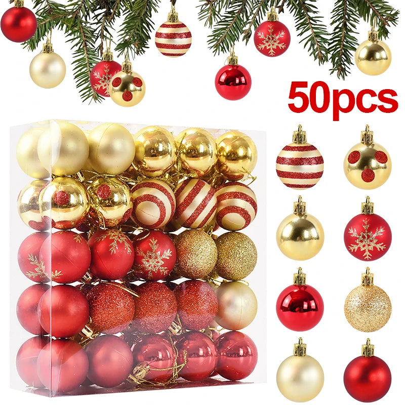 50Pcs/Box Christmas Balls Christmas Tree Ornaments Ball Xmas Hanging Tree Pendants Home Decor 2025 New Year Gift Noel Navidad