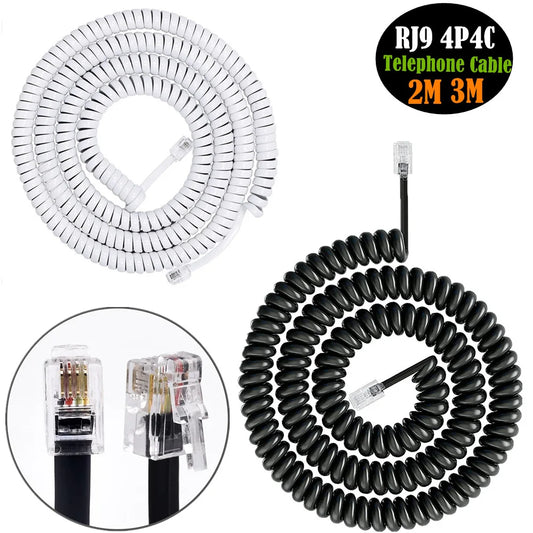 RJ9 4P4C Telephone Accessory Phone Cord Landline Uncoiled Coiled Landline Telephone Handset Cord Line RJ11 RJ22 Cable 2M/3M