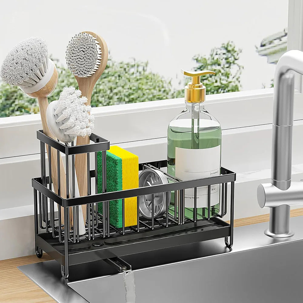 Sponge Holder for Kitchen Sink, Sink Caddy with High Brush Holder, Kitchen Sink Organizer