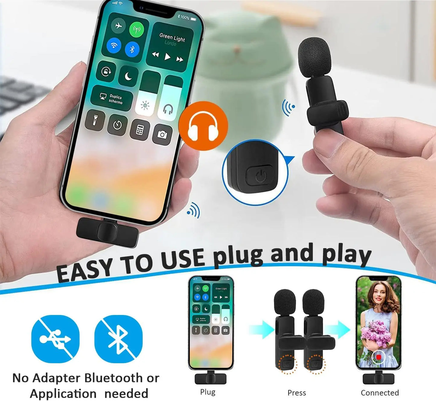 Professional Wireless Lavalier Lapel Microphone for Iphone Android Recording Mic for Interview Video Podcast Vlog Youtube