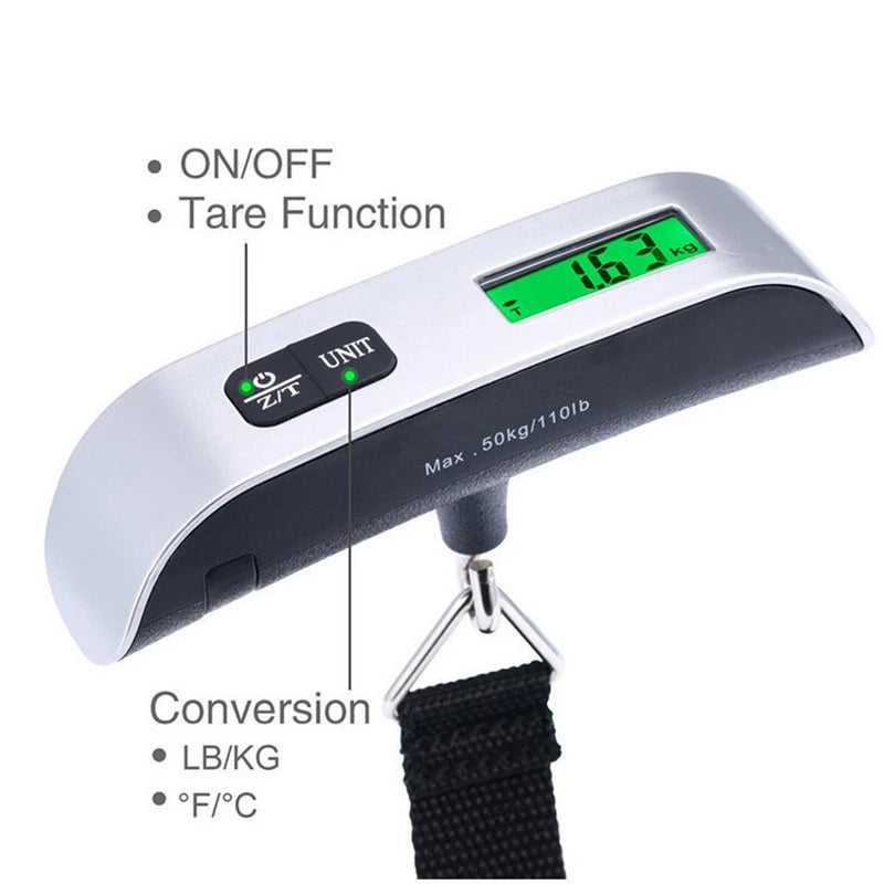 Digital LCD Display 110Lb/50Kg Electronic Luggage Hanging Suitcase Travel Weighs Baggage Bag Weight Balance Portable Scale Tool