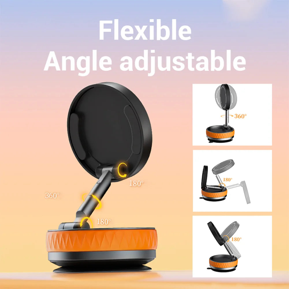 360° Adjustable Vacuum Magnetic Suction Cup Phone Holder Double Sided Magnetic Car Phone Holder Folding Stand for Magsafe Iphone