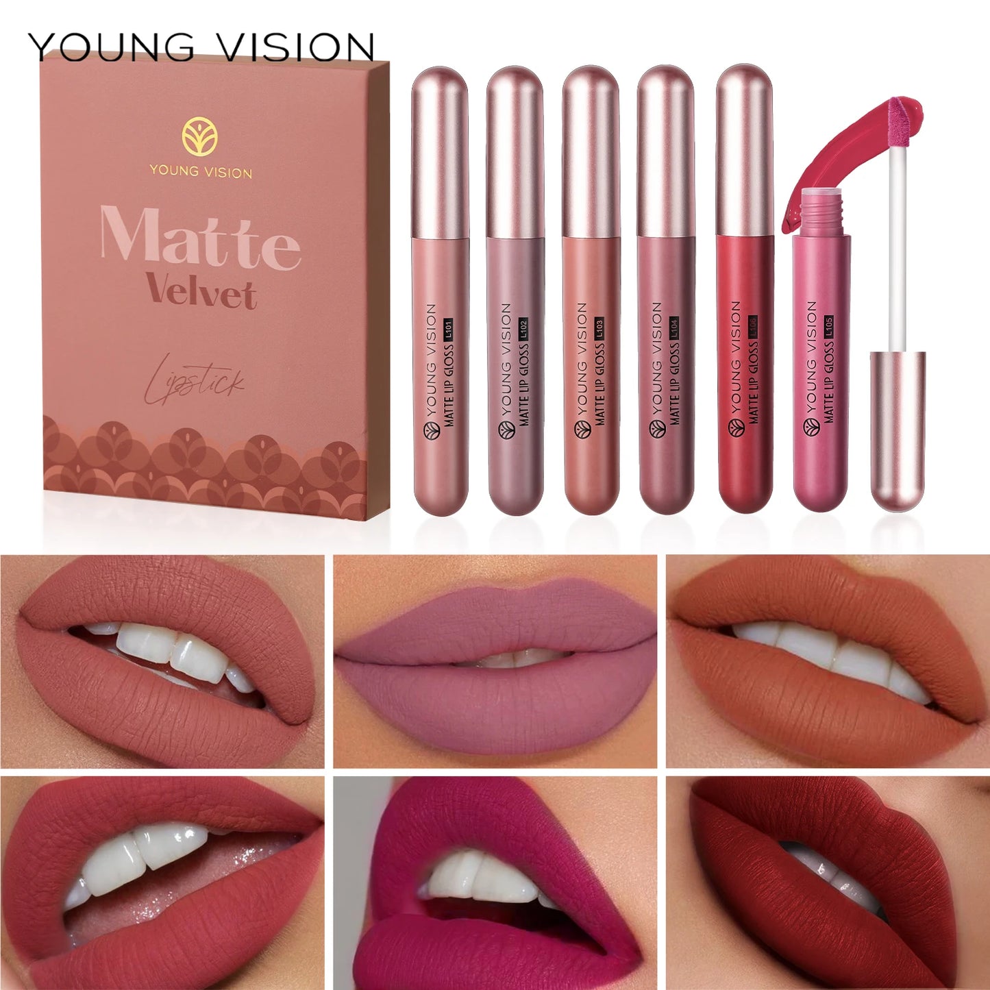 6Pcs/Set Matte Velvet Lipgloss Waterproof Long-Lasting Liquid Lipstick for Flawless Makeup