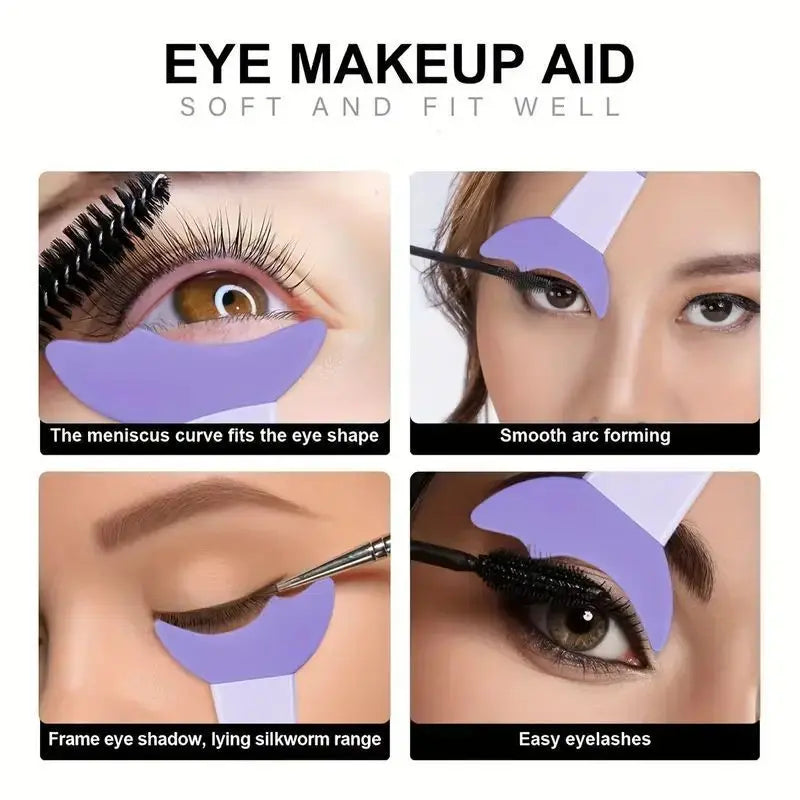 4Pcs Multifunctional Silicone Eye Makeup Tools Set，Easy to Clean,Reusable for Perfect Eye Lines for Beginners