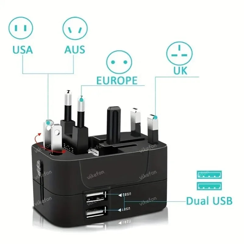 Foldable All-In-One Universal Travel Adapter EU UK US AU Power Charger Adapter Outlet Converter Socket with Dual USB 2.1A Port