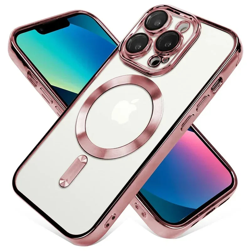 Clear Plating  Magnetic Case For iphone 16 15 14 13 12 11 Pro Max Plus Lens Protection For Magsafe Wireless Charging Cases Cover