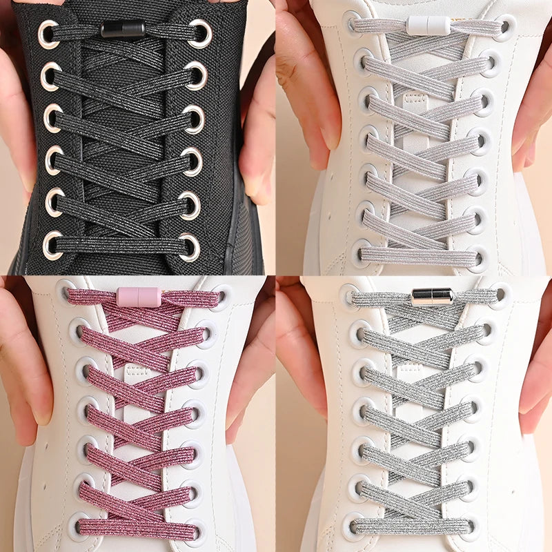 1Pair No Tie Shoe Laces Colorful Buckle Shoelaces Pearl Light Colorful Fashion without Ties Elastic Laces Sneaker Kids Adult