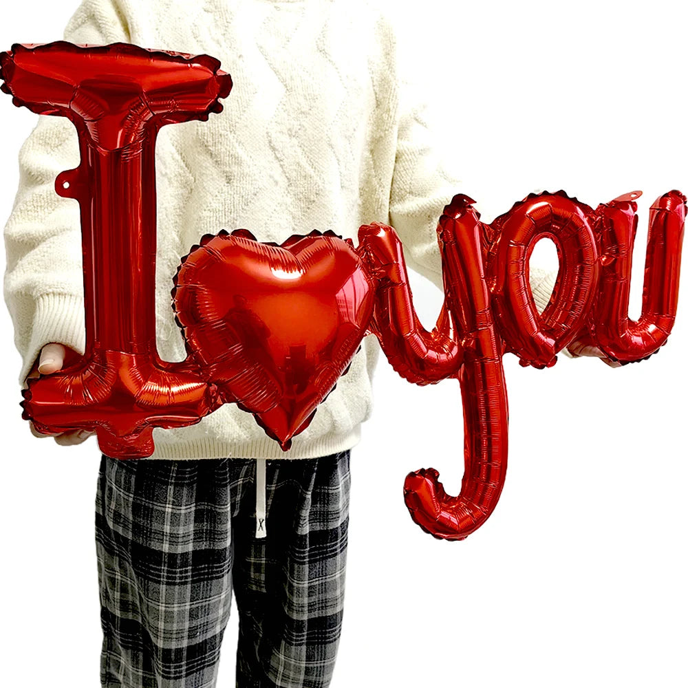 I Love You Red Heart Letter Balloons Foil Globos Valentines Day Wedding Decorations Bridal Shower Party Anniversary Supplies ﻿