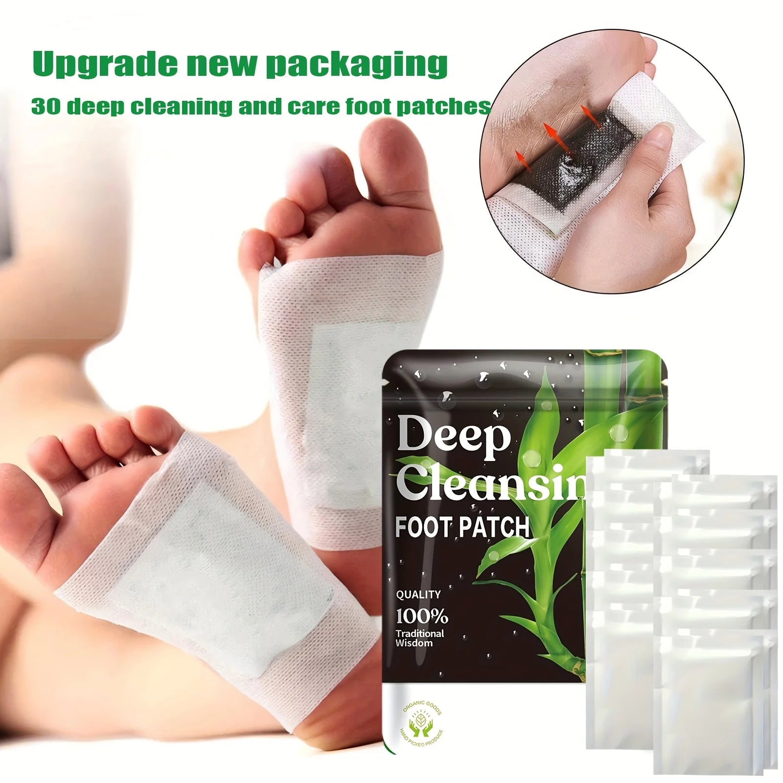 30 Deep Cleaning Care Foot Pads,Natural Bamboo Vinegar Ginger Powder Foot Pads,Foot Massage Pads after Foot Bath - Portable Foot