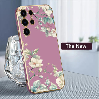 Phone Case for Samsung Galaxy S25 Ultra S 25 S24 plus S23 FE S22 Ultra S21 plus Fashion Flower Pattern Silicone Plating Cover