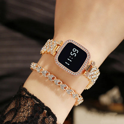 Women Digital Watch Set FREE Bracelet Square LED Ladies Watch Alloy Student Girl Touch Fashion Electronic Women'S Watch