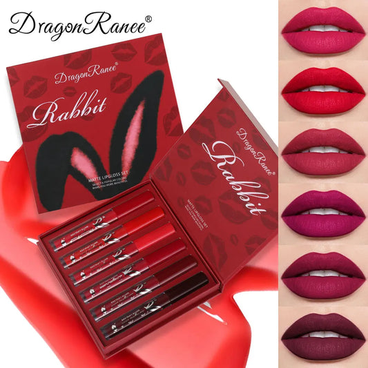 6 Lip Glaze Lip Gloss Set Velvet Matte Matte Lip Glaze Waterproof and Sweat-Proof Lipstick Non-Stick Cup Matte Lipstick Holiday Gift Set