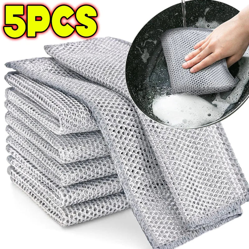 1-20PCS Magic Cleaning Cloth Thickened Double -Sided Metal Steel Wire Rags Kitchen Dish Pot Washdishing Cloths Towel Clean Tools