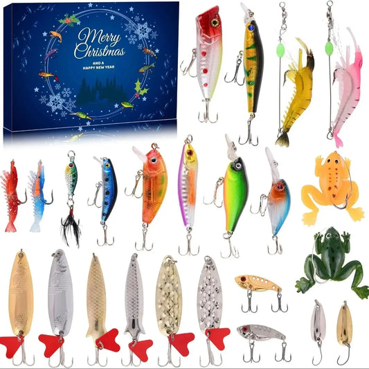 Advent Calendar Fishing Christmas Countdown - 24 Days Fishing Lures Set for Fisher Adult Men Teen Boys - 2025 Xmas Surprise Gift