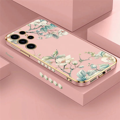 Phone Case for Samsung Galaxy S25 Ultra S 25 S24 plus S23 FE S22 Ultra S21 plus Fashion Flower Pattern Silicone Plating Cover