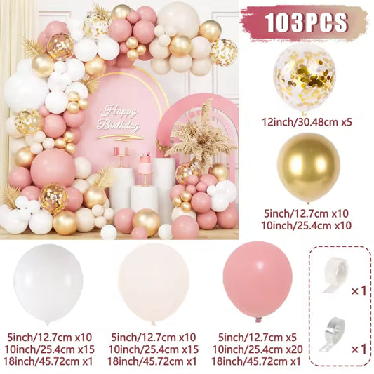 103Pcs Retro Pink White Gold Balloons Garland Arch Kit Birthday Party Decoration Kids Baby Shower Wedding Party Supplies Letax B