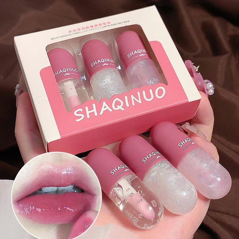 3PCS Lip Gloss Color Change Crystal Jelly Lipglaze Transparent Glass Lip Oil Moisturizing Glitter Liquid Lipstick Lip Cosmetics