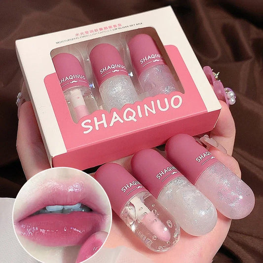 3PCS Lip Gloss Color Change Crystal Jelly Lipglaze Transparent Glass Lip Oil Moisturizing Glitter Liquid Lipstick Lip Cosmetics