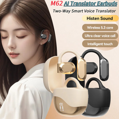 M62 Smart Translator Earbuds Bone Conduction Real Time Bluetooth-Compatible 5.4 Two-Way Voice Translator Translator Headset