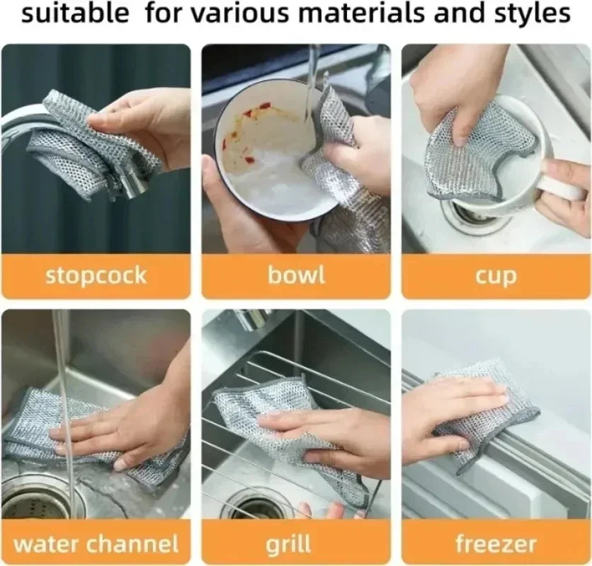 1-20PCS Magic Cleaning Cloth Thickened Double -Sided Metal Steel Wire Rags Kitchen Dish Pot Washdishing Cloths Towel Clean Tools