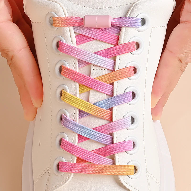 1Pair No Tie Shoe Laces Colorful Buckle Shoelaces Pearl Light Colorful Fashion without Ties Elastic Laces Sneaker Kids Adult