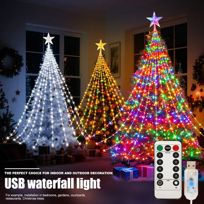 LED Outdoor Christmas Tree Decorations Lights USB 2/3M Waterproof Fairy String Lights 8 Modes Indoor Yard Wedding Party Lighting