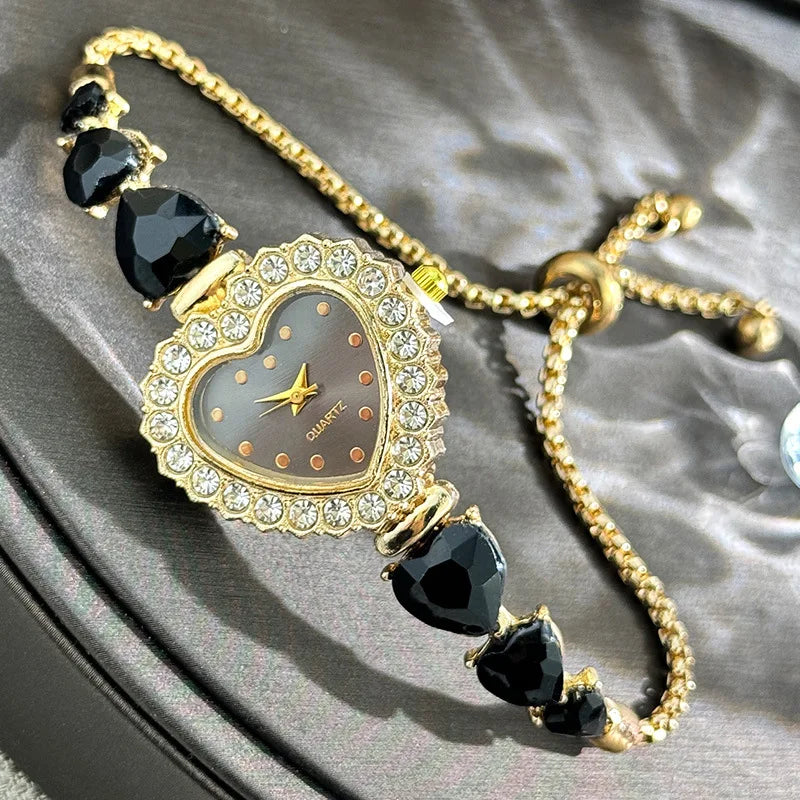 New Fashion Heart-Shaped Ribbon-Strap Flower Watch for Women with Adjustable Bracelet Quartz Wristwatches Reloj Mujer
