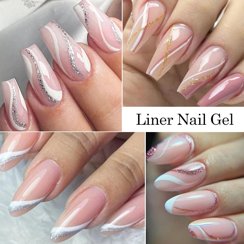 3Pc Glitter Liner Nail Gel Polish Set Silver Gold DIY Nail Art Semi Permanent Painting Gel Kit Long Lasting Soak off UV Vanrish