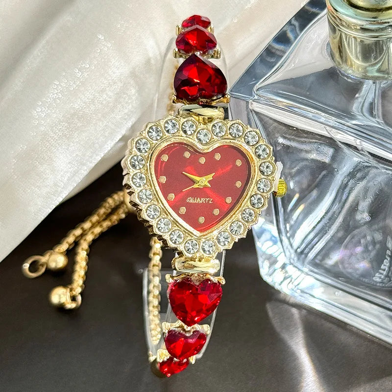 New Fashion Heart-Shaped Ribbon-Strap Flower Watch for Women with Adjustable Bracelet Quartz Wristwatches Reloj Mujer