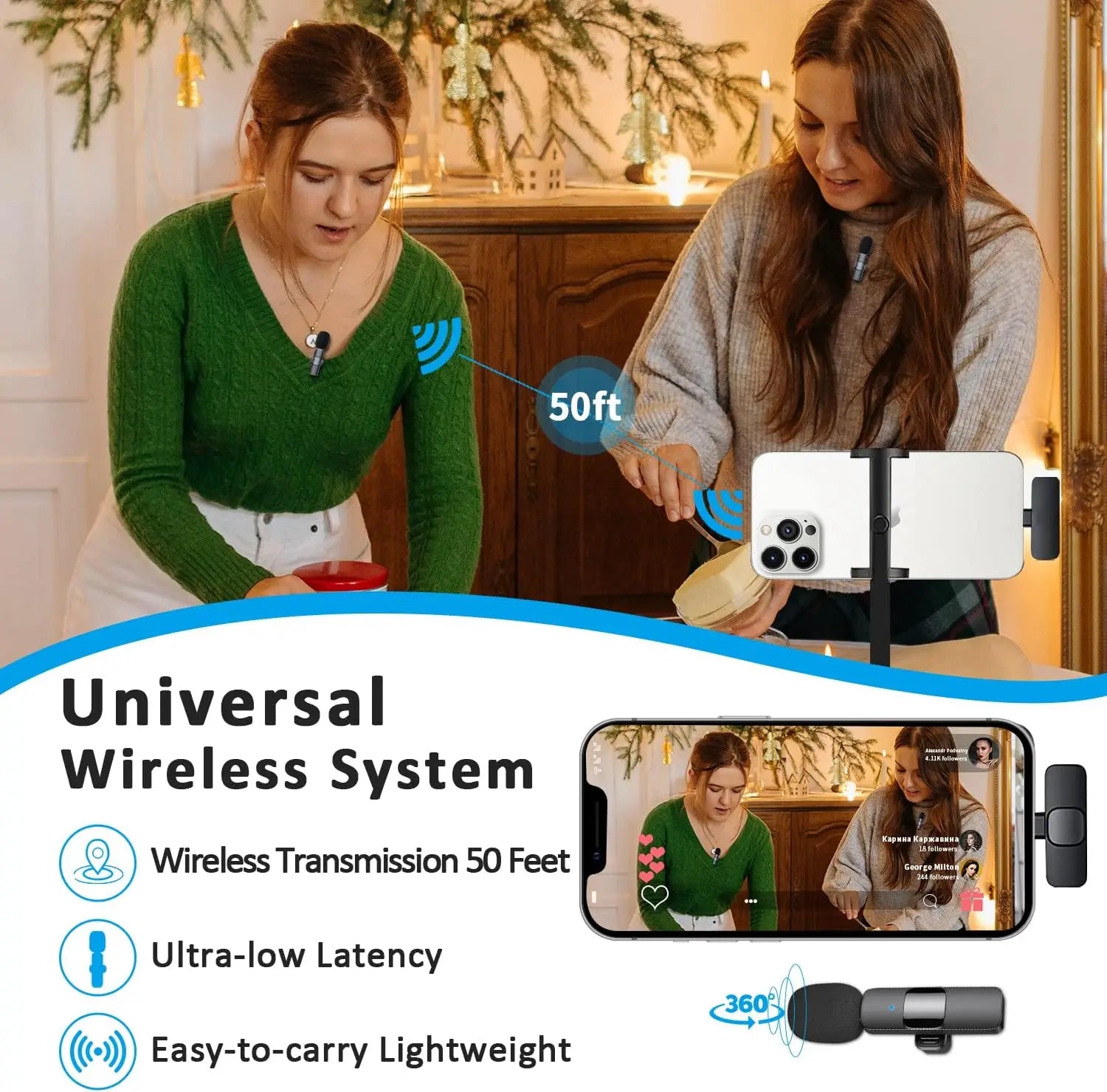 Professional Wireless Lavalier Lapel Microphone for Iphone Android Recording Mic for Interview Video Podcast Vlog Youtube