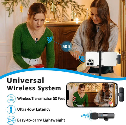Professional Wireless Lavalier Lapel Microphone for Iphone Android Recording Mic for Interview Video Podcast Vlog Youtube