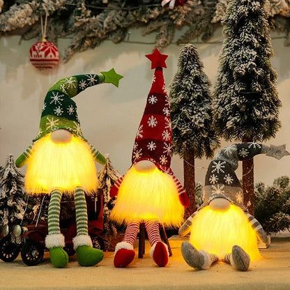 Christmas Faceless Doll Gnome Ornaments LED Light Plush Knitting Crafts Tree Pendant Christmas Decorations for Home Kids Gift