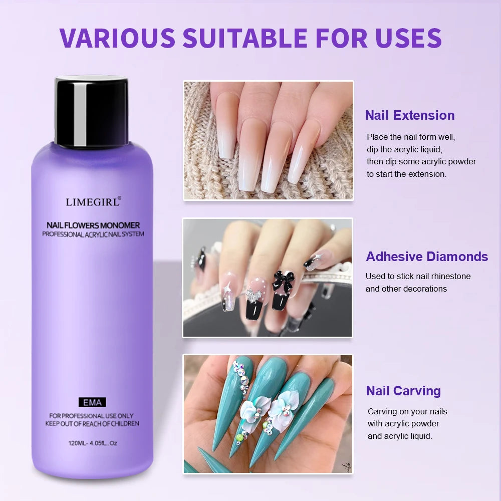 Large Capacity Nail Acrylic Liquid Monomer Crystal 40/70/120/240Ml for Nails Art DIY Acrylic Powder Liquid Manicure