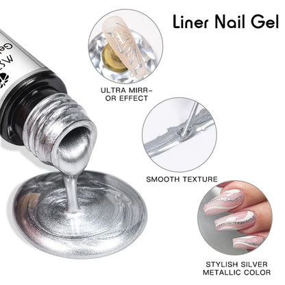 3Pc Glitter Liner Nail Gel Polish Set Silver Gold DIY Nail Art Semi Permanent Painting Gel Kit Long Lasting Soak off UV Vanrish