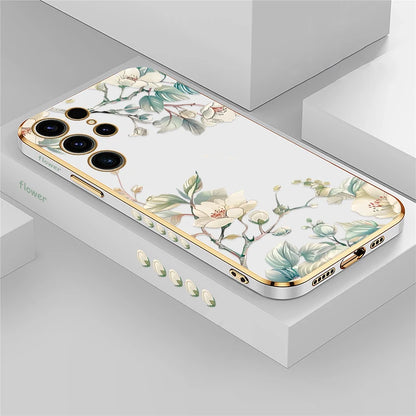 Phone Case for Samsung Galaxy S25 Ultra S 25 S24 plus S23 FE S22 Ultra S21 plus Fashion Flower Pattern Silicone Plating Cover